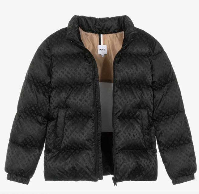 Boss Boys Black Monogram Puffer Jacket