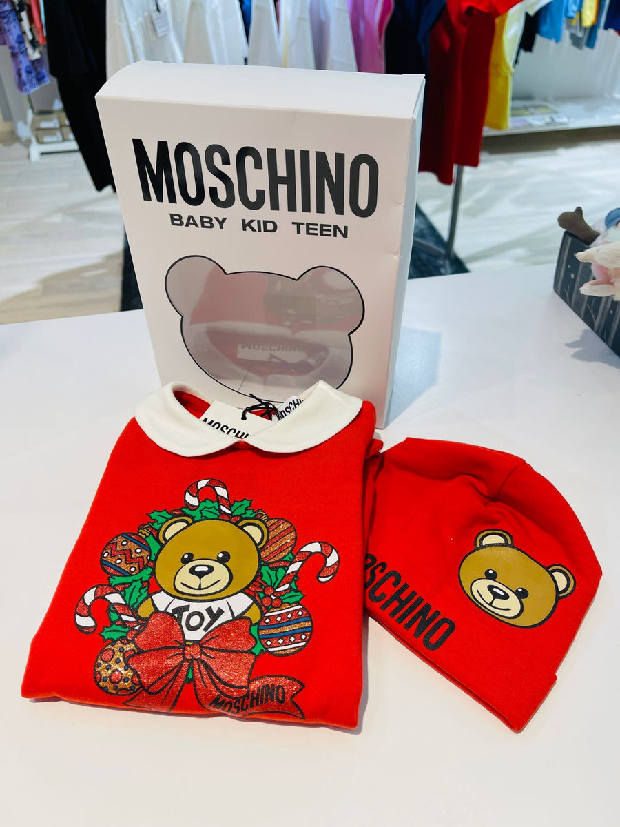 Moschino Footie Cap Gift Set with Holiday Bear Print