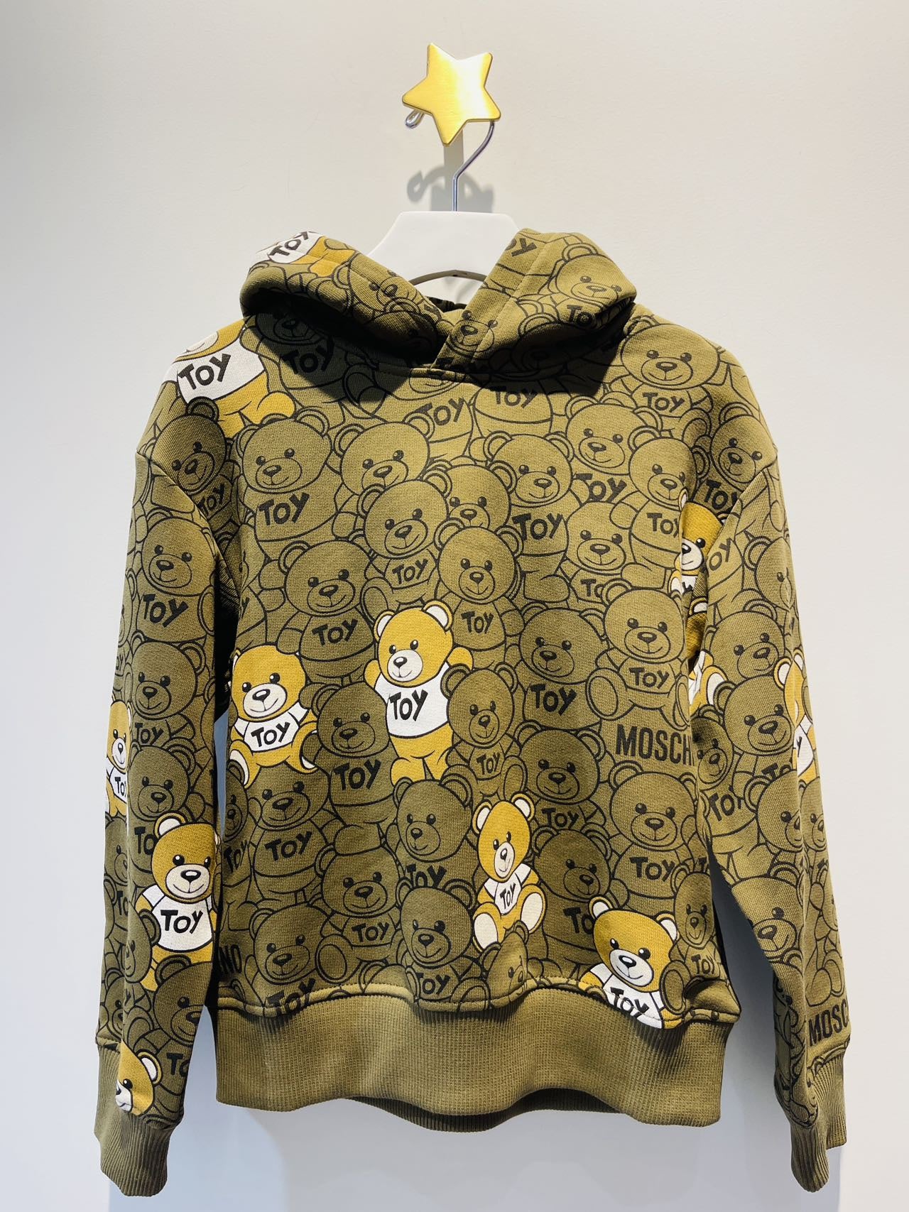 Moschino Hooded Sweatshirt with Allover Printed Bear Dark Oliver