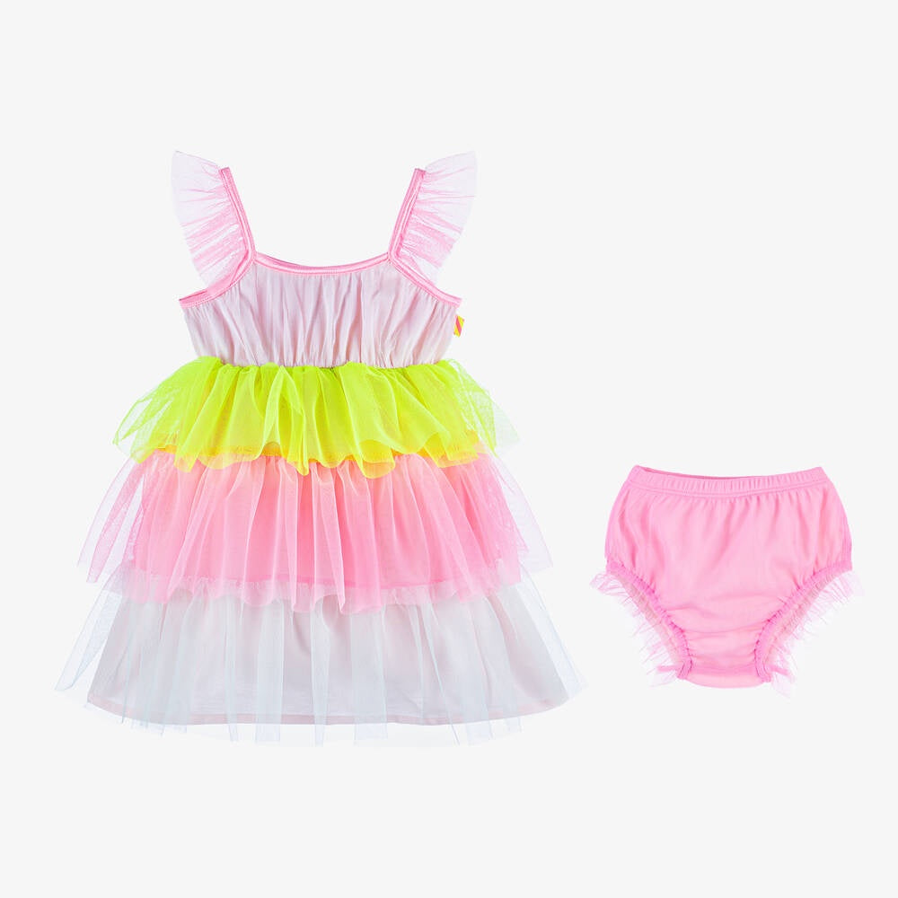 Billieblush Baby Girls Neon Pink Tiered Tulle Dress