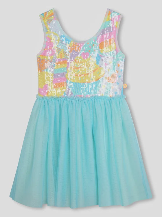 Billieblush Bi Material Sequin Tulle Dress with Glitter Crown