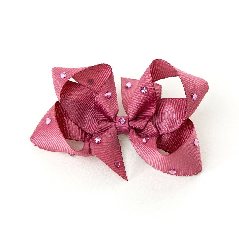 Olilia Designs Clip Classic Bow with Crystal Medium