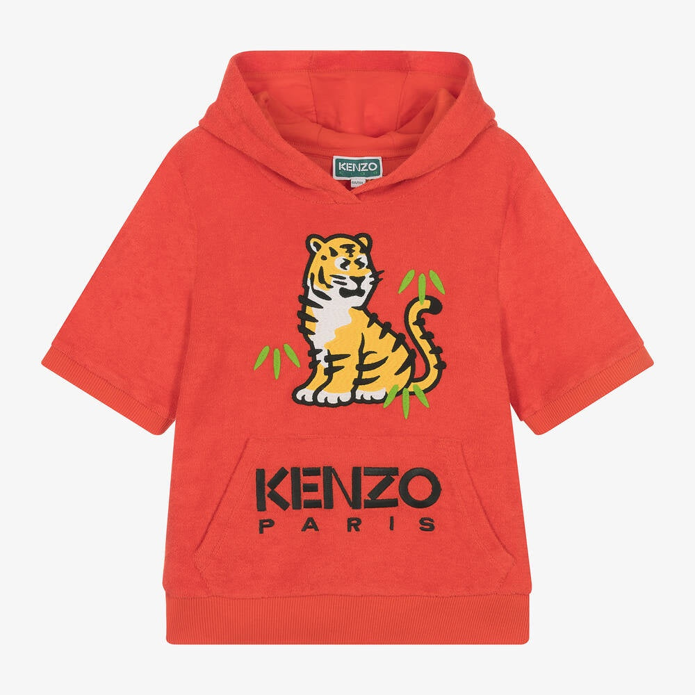 Kenzo Boys Bright Red Towelling Tiger Hoodie