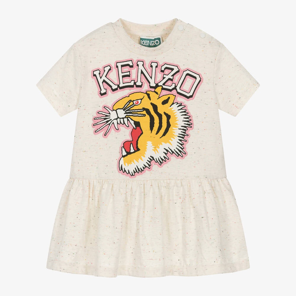 Kenzo Baby Girls Ivory Cotton Varsity Tiger Dress