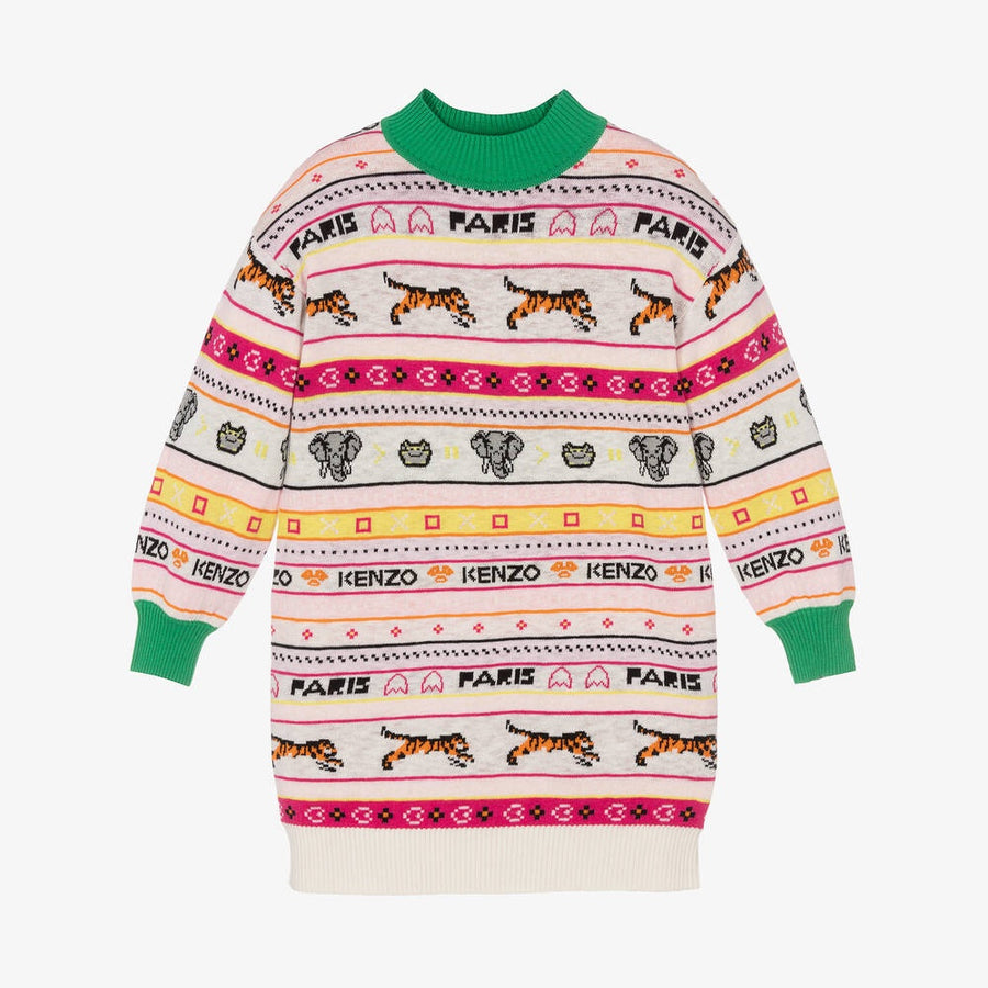 KENZO KIDS Teen Girls Pink Jacquard Knit Sweater Dress – Enfance