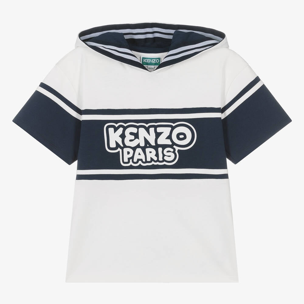 Kenzo Boys White & Blue Hoodie T-shirt