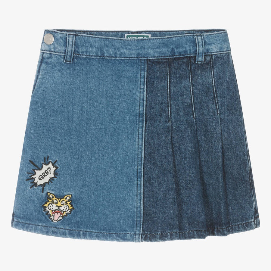 Kenzo Girls Blue Denim Pleated Skort