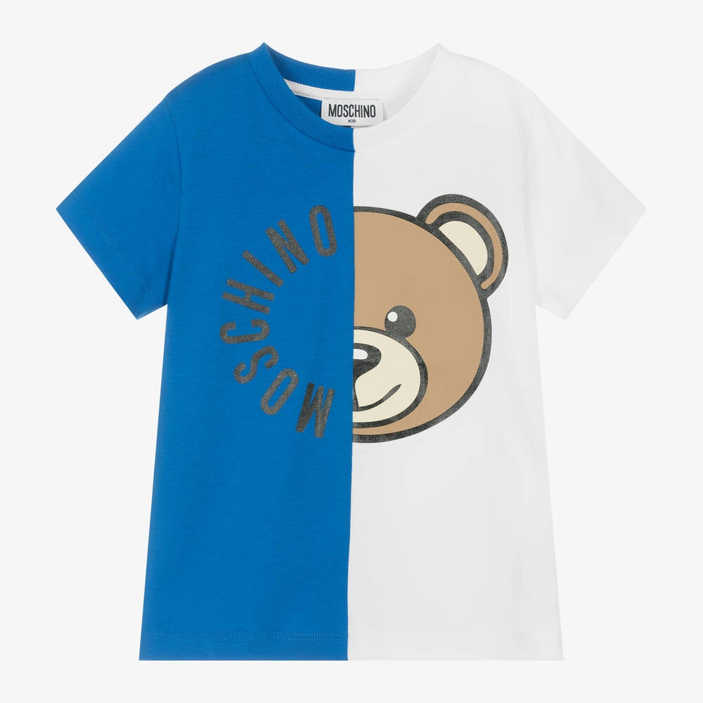 Moschino Duo Color Tee with Logo and Bear