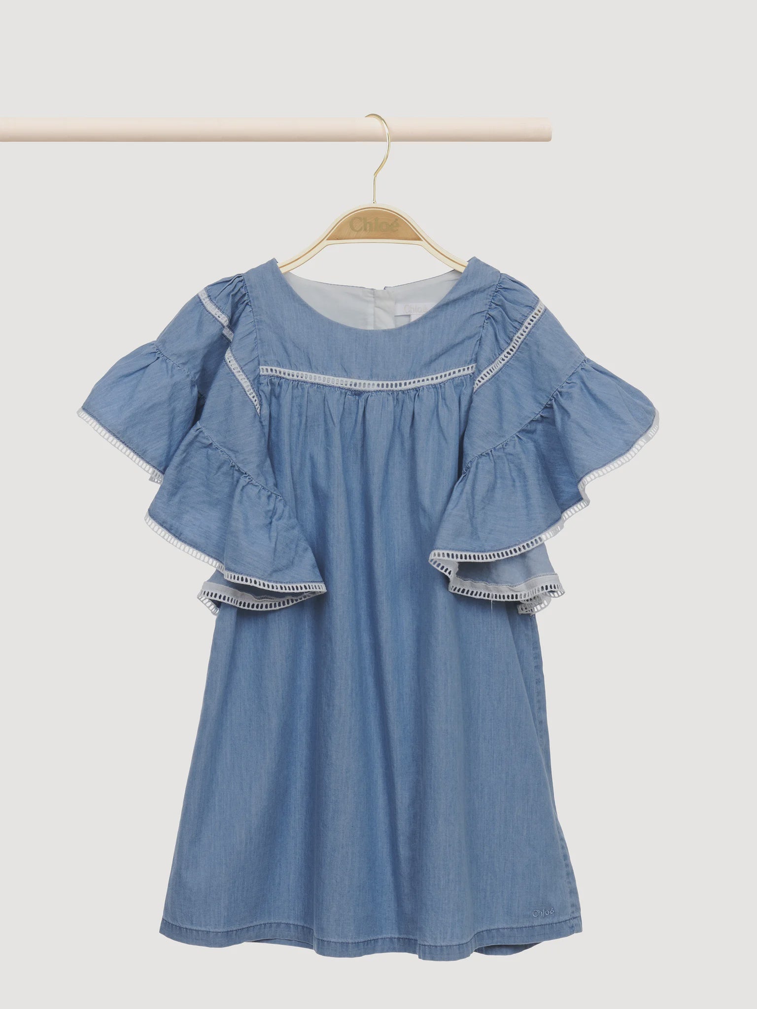 Chloé Ruffled Short Sleeve Denim Dress